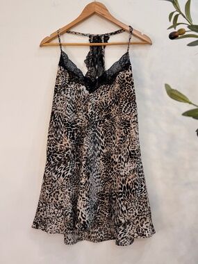 In Bloom by Jonquil Leopard Print Chemise Lace Trim Slip Lingerie Nightgown
